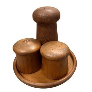 MCM Teak Spice Set w/ Tray | Danish Style Thailand Vintage Wood Kitchen Decor